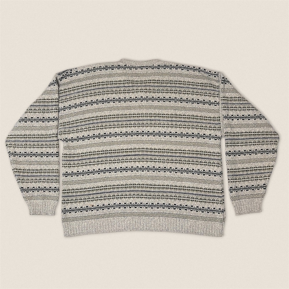 Vintage 90s Bill Blass V-Neck Grandpa Sweater Size Mens XL Grey Fair Isle - Picture 2 of 7